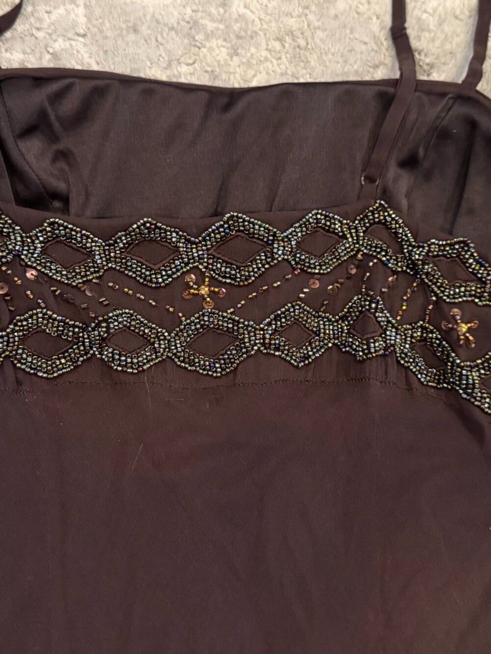 Sue Wong Dress Y2K Sexy Beaded 45 Flapper Coffee Brown Chocolate Midi SILK New - Picture 9 of 16